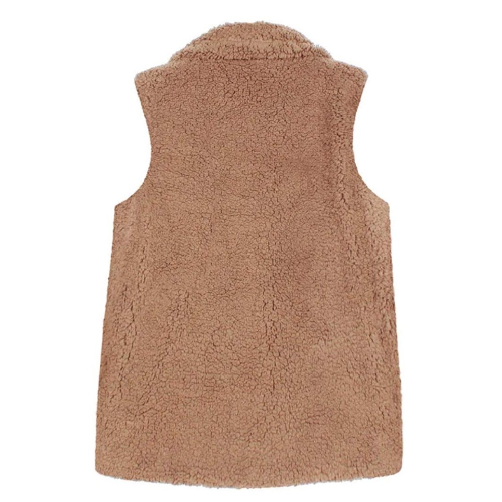 ONE LEFT M! Sherpa Camel Double Breasted Vest Coat - Picture 3 of 3